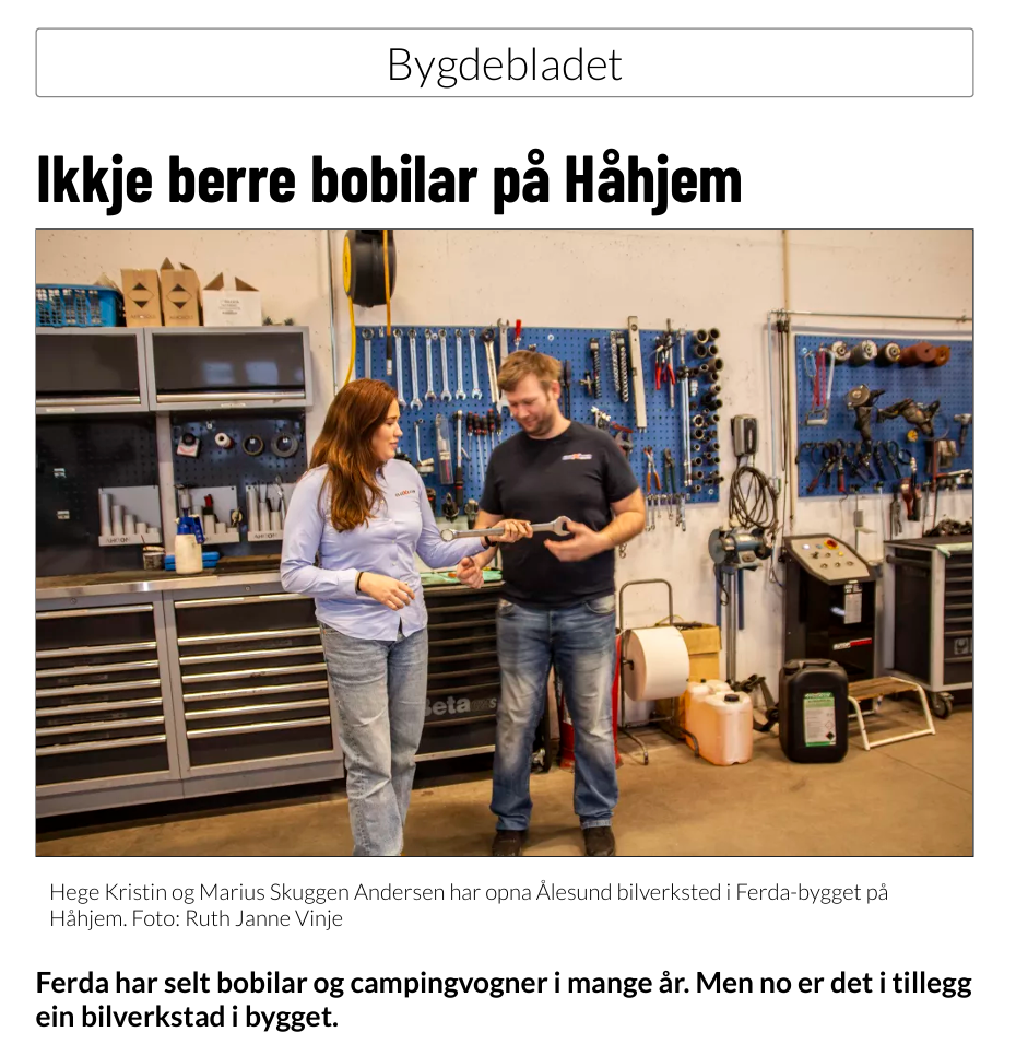 Bygdebladet-artikkel om verkstedet på Håhjem